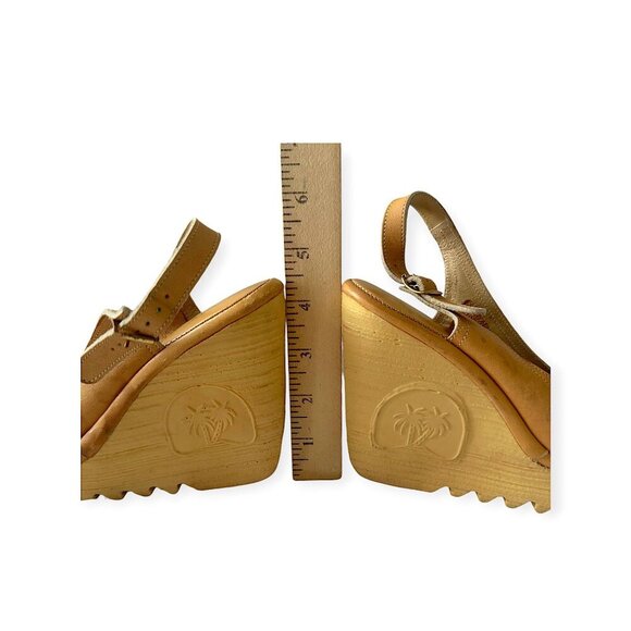 1970s Tan Leather Wedge Sandals by Sears The Shoe Place – Size 5B – Made‎ in USA - Picture 10 of 10